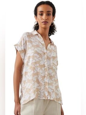 Women’s RAILS Whitney Shirt Gold Cheetah Linen Button Down Blouse Top Sz S